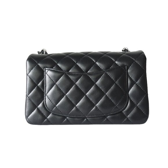 Chanel Lambskin Quilted Mini Rectangular Flap Bag Silver Hardware Black - Picture 3 of 3